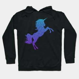 Bright Blue and Purple Ombre Faux Glitter Unicorn Hoodie